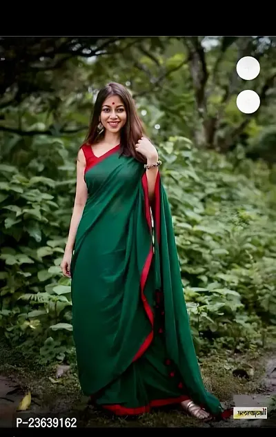 Stylish Cotton Green Printed Saree with Blouse piece-thumb0