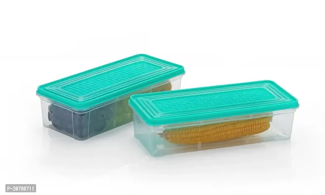 Pack of 2 Pcs Fridge Storage Boxes 3 Partition Fridge Organizer with Removable Drain Plate and Lid Stackable Fridge Containers Storage Containers for Fish, Meat, Vegetables, Fruits(Green, 2000ML)-thumb0