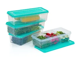 Pack of 2 Pcs Fridge Storage Boxes 3 Partition Fridge Organizer with Removable Drain Plate and Lid Stackable Fridge Containers Storage Containers for Fish, Meat, Vegetables, Fruits(Green, 2000ML)-thumb3