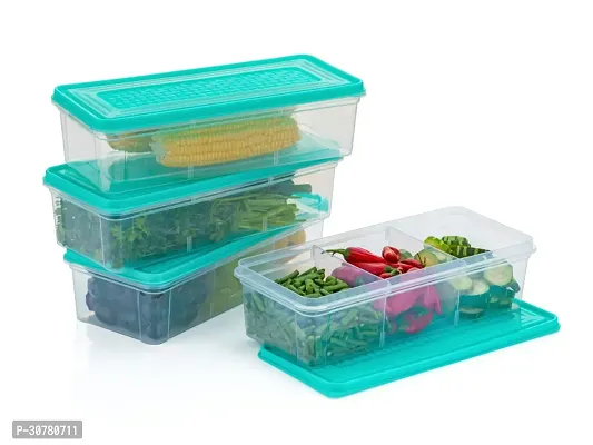 Pack of 2 Pcs Fridge Storage Boxes 3 Partition Fridge Organizer with Removable Drain Plate and Lid Stackable Fridge Containers Storage Containers for Fish, Meat, Vegetables, Fruits(Green, 2000ML)-thumb4