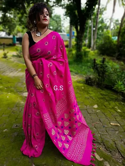 Stylish Handloom Khadi Cotton Print Saree with Blouse Piece