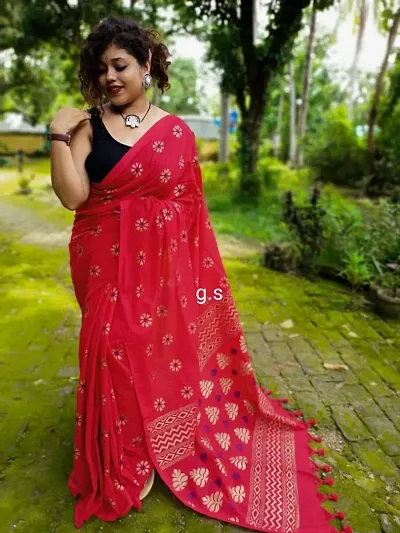 Elegant Khadi Printed Saree With Running Blouse Piece