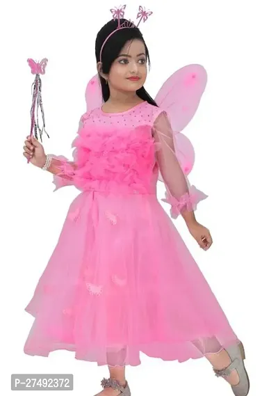 Fabulous Pink Net Embellished A-Line Dress For Girls-thumb0