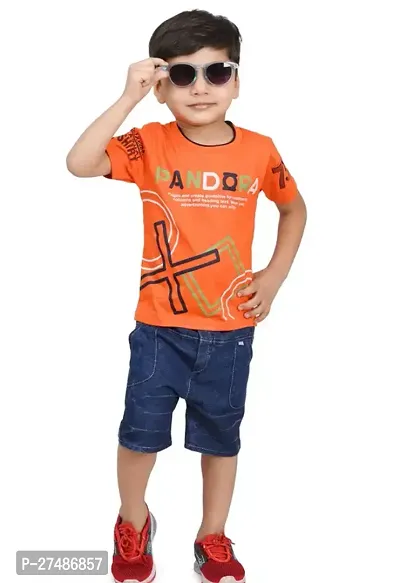 Fabulous Multicoloured Cotton Printed T-Shirts with Shorts For Boys