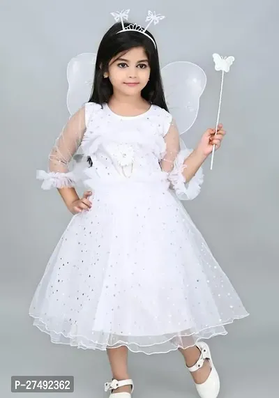 Fabulous White Net Embellished A-Line Dress For Girls-thumb0