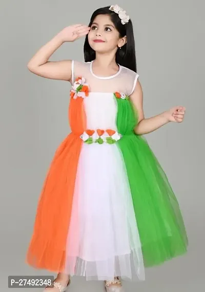 Fabulous Multicoloured Net Embellished Dress For Girls