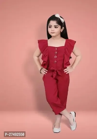 Fabulous Maroon Cotton Blend Solid Basic Jumpsuit For Girls-thumb0