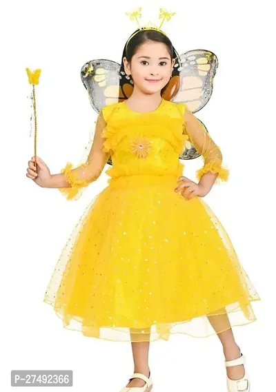 Fabulous Yellow Net Embellished A-Line Dress For Girls