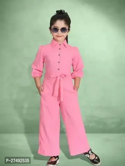 Fabulous Pink Cotton Blend Solid Basic Jumpsuit For Girls-thumb0
