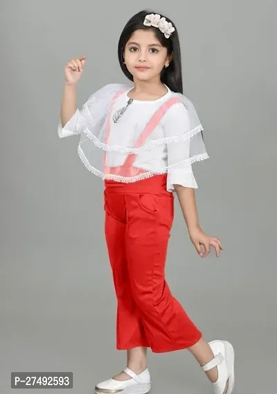 Fabulous Red Cotton Blend Solid Two Piece Dress For Girls