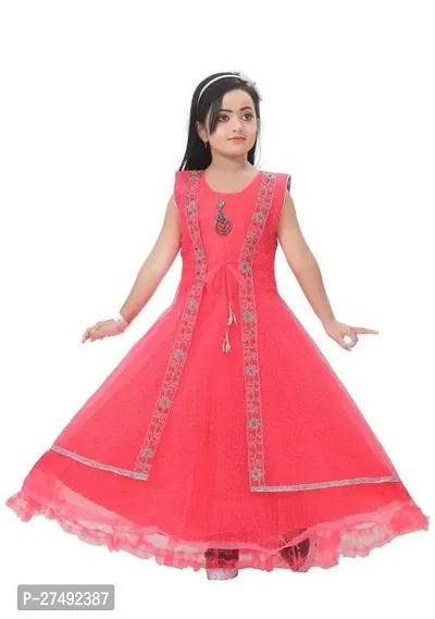 Fabulous Red Net Embellished A-Line Dress For Girls-thumb0