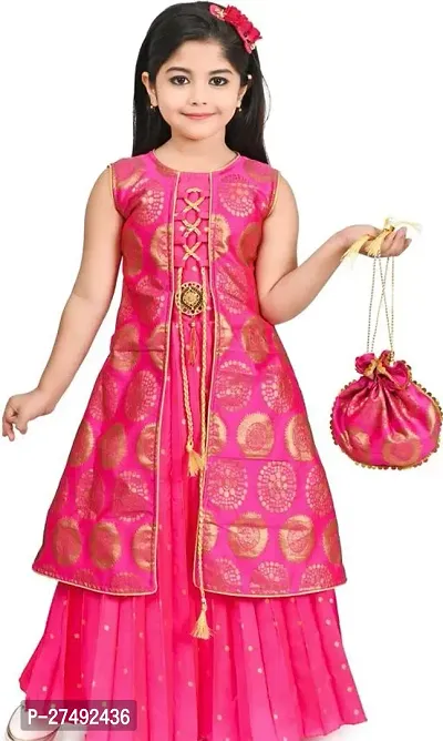Fabulous Pink Cotton Blend Embroidered Ethnic Dress For Girls-thumb0