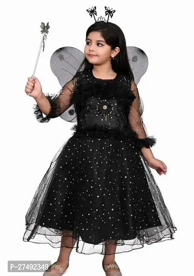 Fabulous Black Net Embellished A-Line Dress For Girls