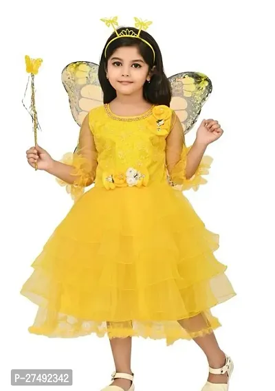 Fabulous Yellow Net Embellished A-Line Dress For Girls-thumb0