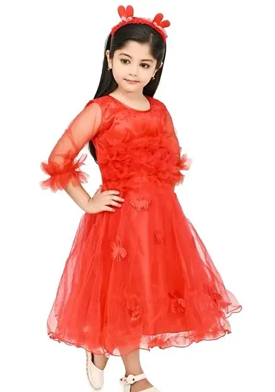 Fabulous Net Embellished A-Line Dress For Girls