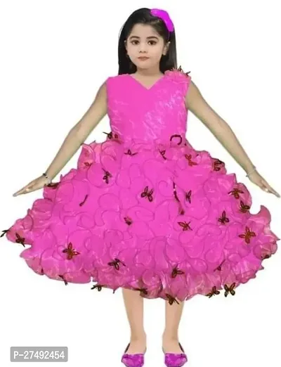 Fabulous Pink Net Embellished A-Line Dress For Girls