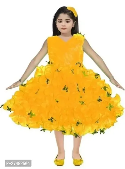 Fabulous Yellow Net Embellished A-Line Dress For Girls