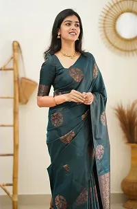 BLUE soft litchi silk cloth with jacquard border sari-thumb1