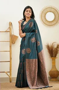 BLUE soft litchi silk cloth with jacquard border sari-thumb2