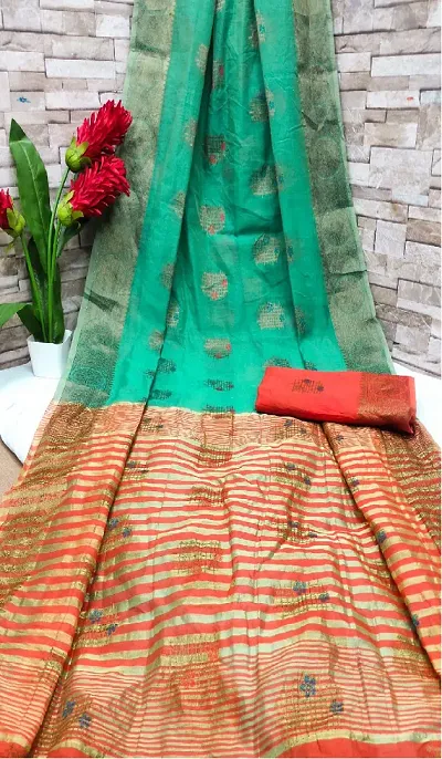 Cotton Meena Jacquard Butta Sarees with Blouse Piece