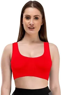 KHODAL Enterprise Women?s Cotton Stretchable Slip On Seamless Sports Air Bra Active Gym Bra, Sports Bra/Workout Bra/Yoga Bra/Running Bra Non Padded- Pack of 3 (Red)-34-thumb1