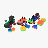 Sukan Tex Non Toxic Geometric Shape Sorting  Stacking Toy for Toddlers Early Learning Development Activity Puzzle Blocks Column Set for Kids Best Gift for 1 2 3 Years Old Age (giometric Train)-thumb1