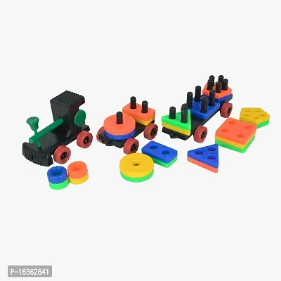 Sukan Tex Non Toxic Geometric Shape Sorting  Stacking Toy for Toddlers Early Learning Development Activity Puzzle Blocks Column Set for Kids Best Gift for 1 2 3 Years Old Age (giometric Train)-thumb2