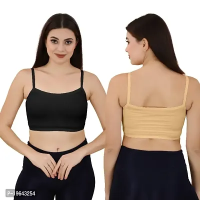 Girls Beginners Sports Bra/Crop top/Inner Slip/ -Black -Skin--pack of 02