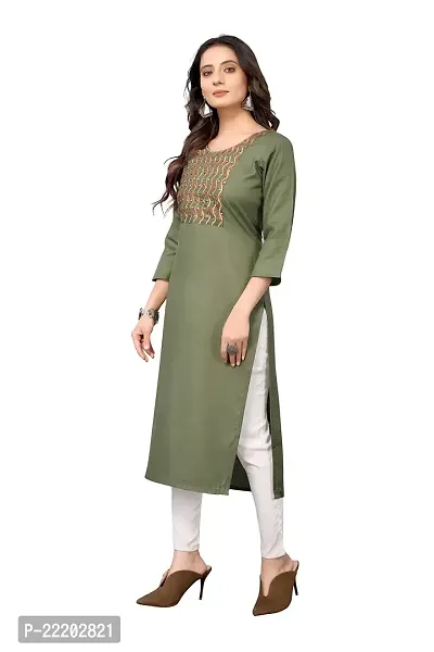 VORTIGA Women's Embroidery Cotton Blend Straight Kurti-thumb2