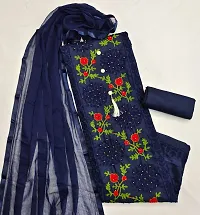 Elegant Cotton Blend Embroidered Dress Material with Dupatta For Women-thumb1
