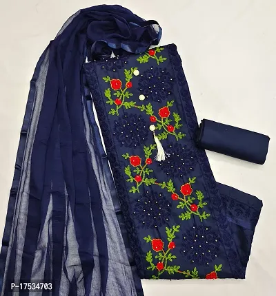 Elegant Cotton Blend Embroidered Dress Material with Dupatta For Women-thumb2