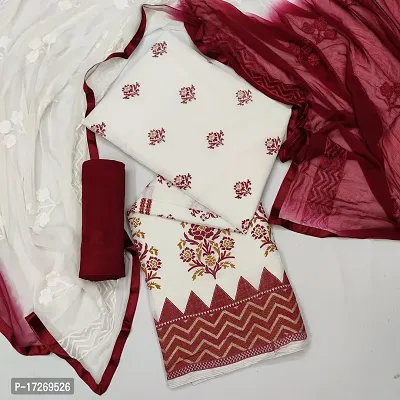 Elegant  Cotton Embroidered Dress Material with Dupatta For Women-thumb2