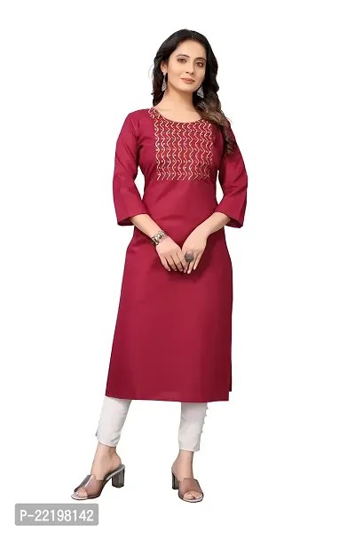 VORTIGA Women's Embroidery Cotton Blend Straight Kurti-thumb0