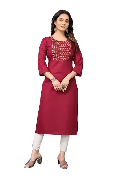 VORTIGA Women's Embroidery Blend Straight Kurti