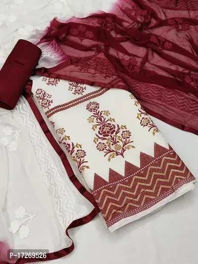 Elegant  Cotton Embroidered Dress Material with Dupatta For Women-thumb0