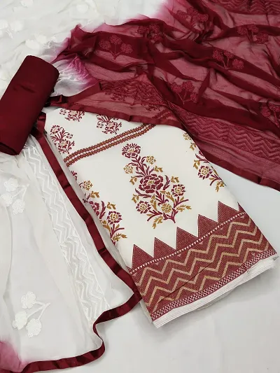 Elegant Embroidered Dress Material with Dupatta For Women