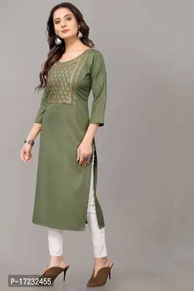 Stylish Straight Green Cotton Blend Kurta-thumb0