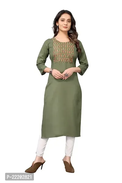 VORTIGA Women's Embroidery Cotton Blend Straight Kurti-thumb0