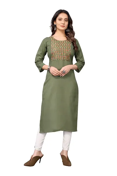 VORTIGA Women's Embroidery Blend Straight Kurti