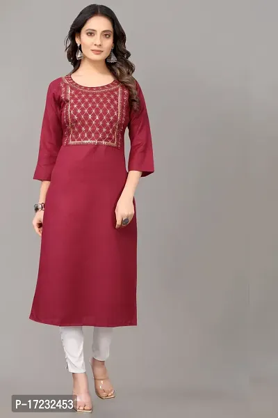 Stylish Straight Maroon Cotton Blend Kurta