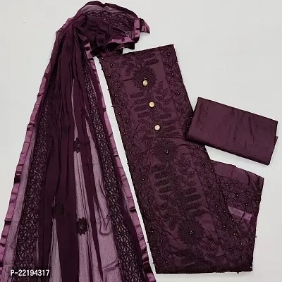 VORTIGA Women's Pure Cotton Un-Stitched Dress Material (Purple)-thumb0