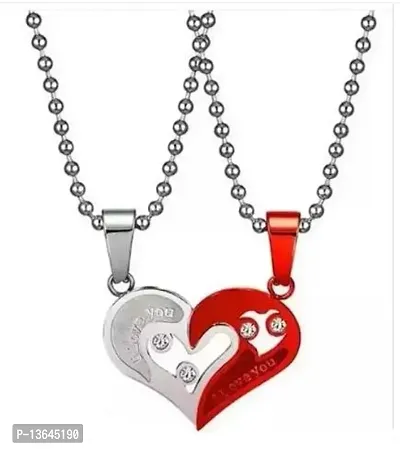 Couple Special Dual Heart love Pendant with Chain Rhodium Stainless Steel Pendant Set-thumb0