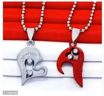 Couple Special Dual Heart love Pendant with Chain Rhodium Stainless Steel Pendant Set-thumb2
