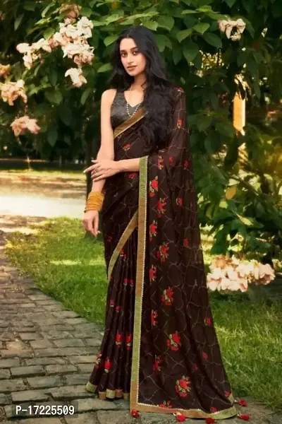 Green Chiffon Printed Fancy Lace Border Saree for Women – Stilento