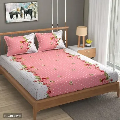 Comfortable Cotton Blend Abstract Fitted Elastic Bedsheet With Pillow Covers-thumb0