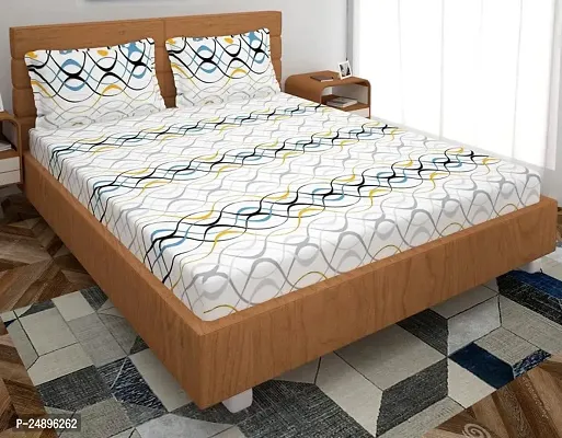 Comfortable Cotton Blend Abstract Fitted Elastic Bedsheet With Pillow Covers