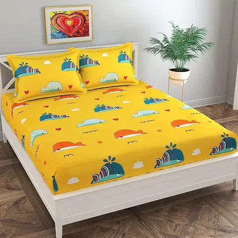 Precise Fabrics Elastic Fitted Glace Cott Bedsheet Cartoon Print for Kids with 2 Pillow Covers-200TC