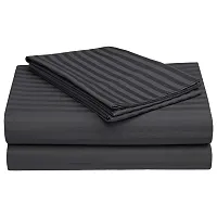 HOMYBEES? 210 TC Cotton Satin Glace Stripes/Lining Bedsheet for Double Bed with Two Pillow Covers for Home, Hotels, Guest House (King Size) - 90x100 Inches - Dark Grey-thumb3