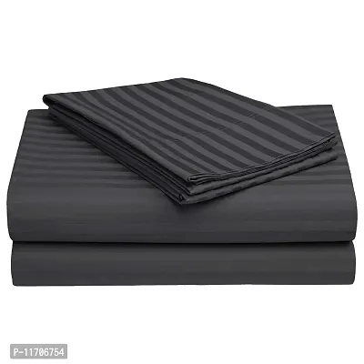 HOMYBEES? 210 TC Cotton Satin Glace Stripes/Lining Bedsheet for Double Bed with Two Pillow Covers for Home, Hotels, Guest House (King Size) - 90x100 Inches - Dark Grey-thumb4