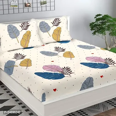 Comfortable Cotton Blend Abstract Fitted Elastic Bedsheet With Pillow Covers-thumb0